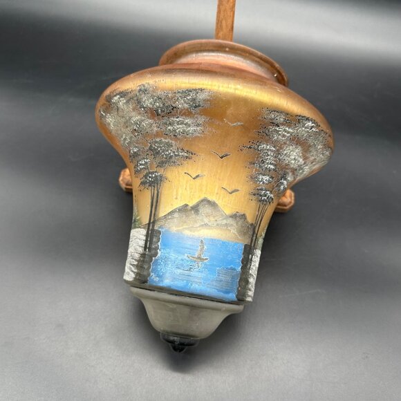 Vintage Glass Lamp Shade Light Fixture Stretch Hand Painted Art Hanging Landscap - Picture 1 of 15